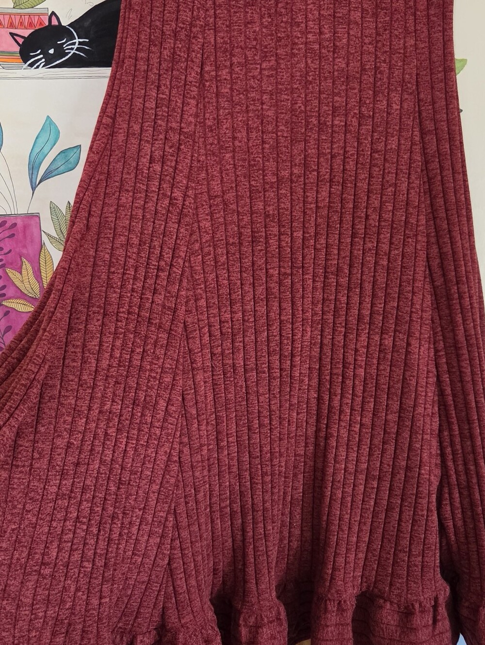Anthropologie Ribbed A-Line Midi Skirt in Burgundy Red